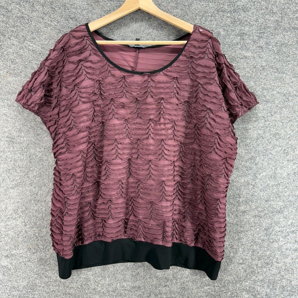 Elementz Blouse Women 3X Plus Purple Short Sleeve Ruffle Pullover Casual Solid